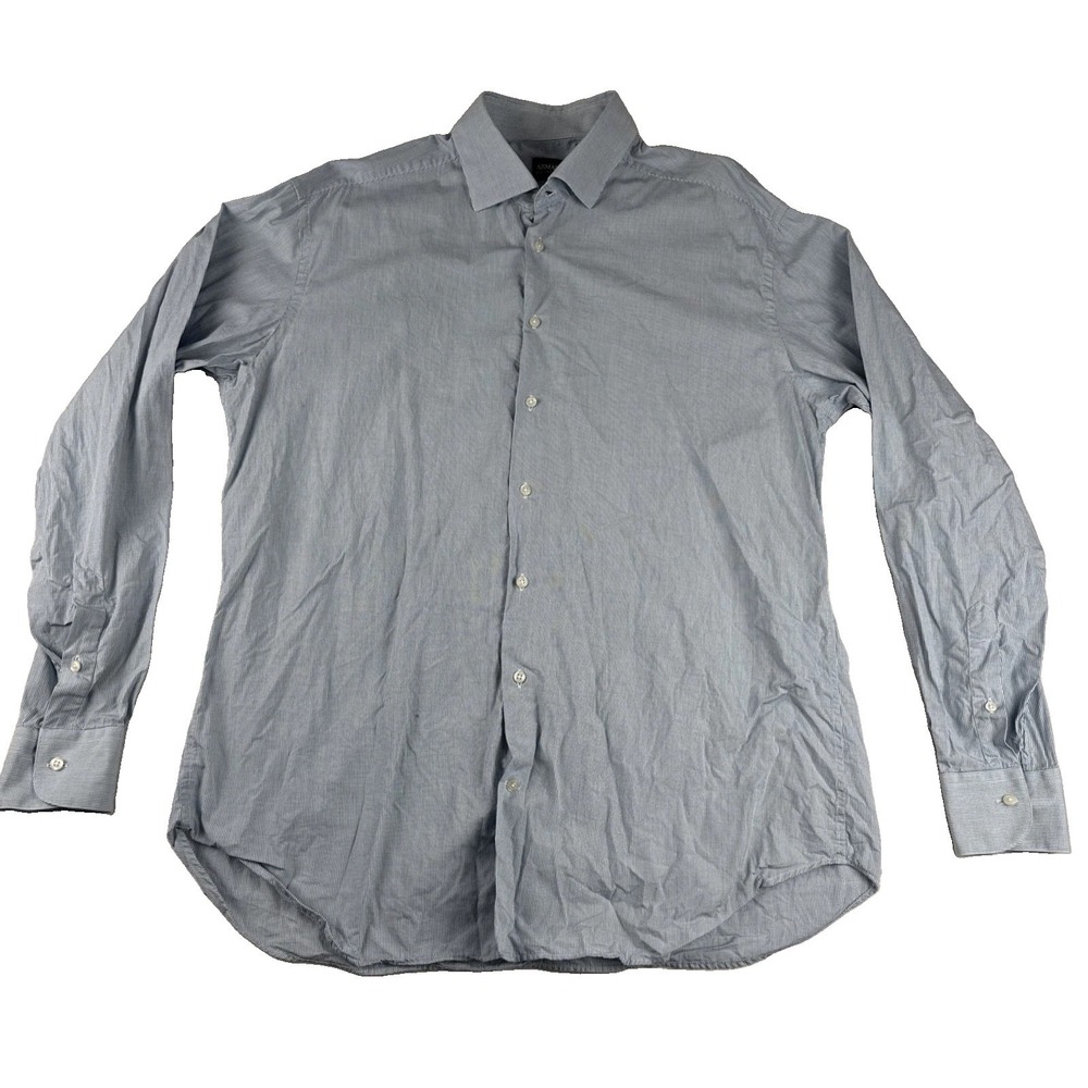 Armani Collezioni Mens Blue White Grid Plaid Dress Shirt 16.5 Large office